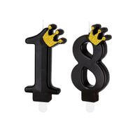 Świeczka urodzinowa czarna z koroną liczba 18