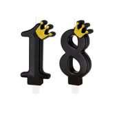 Świeczka urodzinowa czarna z koroną liczba 18