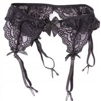 fenome PAS DO POŃCZOCH KORONKOWY CZARNY z KOKARDKAMI na gumce UNI