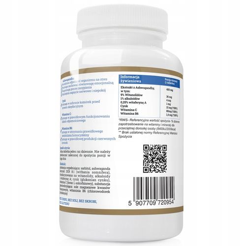 Ashwagandha + Cynk + Witamina C+ Wit B6 120 tab na Arena.pl