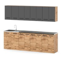 Kuchnia Vero Z Blatem Nowoczesna 2.6m Drewniana Wotan Szary Mat Dąb Wotan