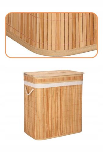 KOSZ BAMBUSOWY NA PRANIE BIELIZNĘ DWUKOMOROWY Z POKRYWĄ POJEMNIK DUŻY 100L na Arena.pl