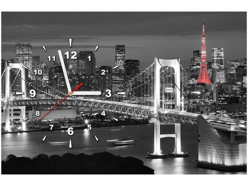 60CM 40CM ZEGAR OBRAZ TOKYO MOST TĘCZOWY DRUK PŁÓTNO RAMA na Arena.pl