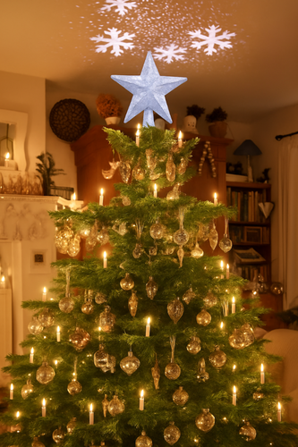 Świecąca gwiazda ozdoba na choinkę led z projektorem czubek srebrna na prąd na Arena.pl