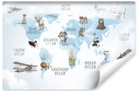 Fototapeta Dla Dzieci Mapa ŚWIATA Zwierzęta Napisy 450cm x 300cm