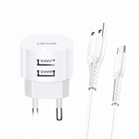 Ładowarka zasilacz sieć kątowy USAMS T20 2xUSB 2.1A FAST +kabel USB-C 100cm