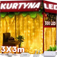 KURTYNA LED ŚWIETLNA 300LED Lampki Choinkowe Sople PREMIUM Girlanda 3x3m