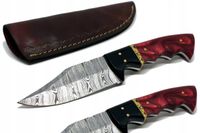 Nóż ręcznie wykonany bushcraft survival stal damasceńska skórzane etui K111