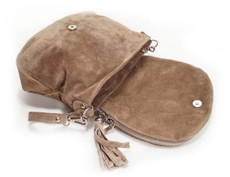 VERA PELLE torebka zamszowa listonoszka chlebak z paskiem V225 c.brązowa zdjęcie 6