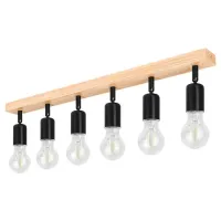 Kinkiet LED E27 6x50W czarny z drewnem ruchomy do wnętrz