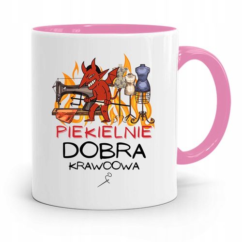 Kubek Różowy Krawca Krawcowej Piekielnie Dobra Z Nadrukiem Ze Zdjęciem na Arena.pl