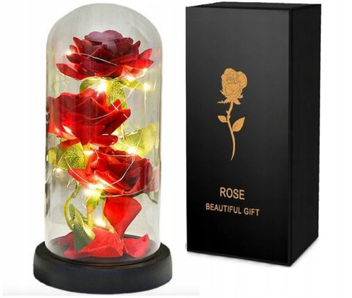 WIECZNA RÓŻA W SZKLE PREZENT NA WALENTYNKI ŚWIECĄCA LED BATERIE + PUDEŁKO na Arena.pl