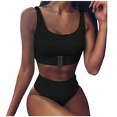 STRÓJ KĄPIELOWY DAMSKI DWUCZĘŚCIOWY KOSTIUM WYSOKI STAN TOP BIKINI KOLORY S