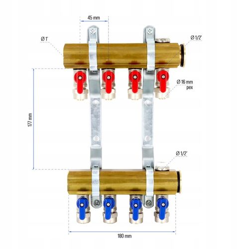 Rozdzielacz C.O. 4 obwodów zaworki PEX odpowietrzniki DO GRZEJNIKÓW na Arena.pl