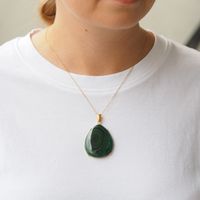 Zawieszka - malachit łza 41x35 mm w srebrze złoconym