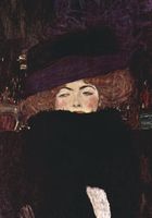 Plakat 70x100cm Lady with Hat and Feather Boa, Klimt Vintage