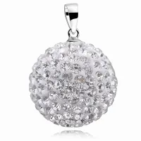 Wisiorek srebrny 925 kulka 20 mm z białymi kryształkami Shamballa