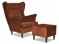 fotel uszak ari z podnóżkiem, skandynawski family meble ceglany rudy