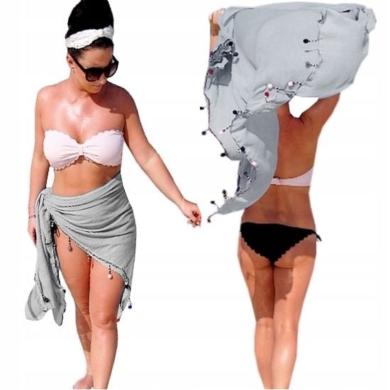 PAREO CHUSTA PLAŻOWA FRĘDZLE narzutka BOHO KOLORY zdjęcie 1