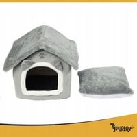 Domek Legowisko Dla Kota Purlov Pluszowa Budka Posłanie z Poduszką Szary