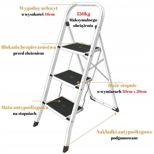 DRABINA SKŁADANA BIAŁA WĄSKA 3STOPNIOWA 150kg ATEST CERTYFIKAT EU ePlatinum na Arena.pl