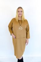 Oversizowa Sukienka Midi z Imitacji Zamszu z Kieszeniami Karmelowa UNI
