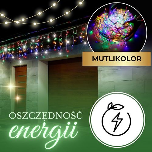 Kurtyna świetlna 1500 led girlanda, lampki wewnętrzno-zewnętrzne 67,5m sople multikolor na Arena.pl