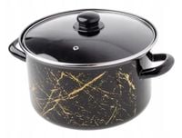 Garnek emaliowany ze szklaną pokrywką prosty czarno-złoty MARBLE 24 cm 6,0L