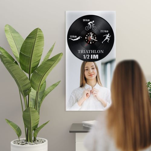 Zegar Ścienny z płyty winylowej na lustrze TRIATHLON - 1 41 wzorów 29x59 cm na Arena.pl