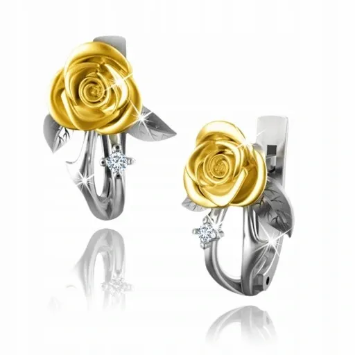 KOLCZYKI SREBRNE RÓŻE 925 RODOWANE GRAWER zdjęcie 9