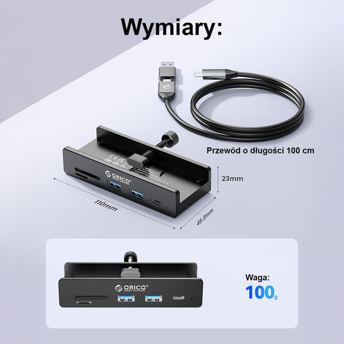 Orico Aktywny hub USB-C 10Gbps, 15W, przykręcany, 2x USB-A, czytnik SD, na Arena.pl