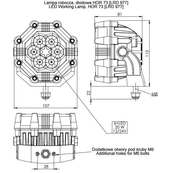 Lampa LED robocza 6 diodowa (LRD977) zdjęcie 4