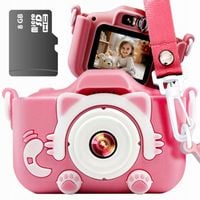 KAMERA DLA DZIECI APARAT FOTOGRAFICZNY RÓŻ KOTEK + KARTA 8GB + SMYCZ ZESTAW