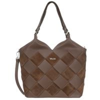 VEZZE torebka damska skórzana shopper pleciona z paskiem V538 brązowa