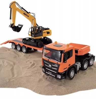 OGROMNA CIĘŻARÓWKA Z PRZYCZEPĄ SAMOCHÓD LAWETA KOPARKA RC 2x PILOT 1319 na Arena.pl