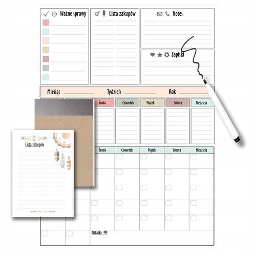 Planer Kalendarz XXL Tablica na lodówkę z magnesem magnetyczna + Pisak na Arena.pl