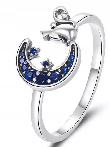 Pierścionek srebrny KSIĘŻYC I KOT regulowany s925 +pudełko na Arena.pl