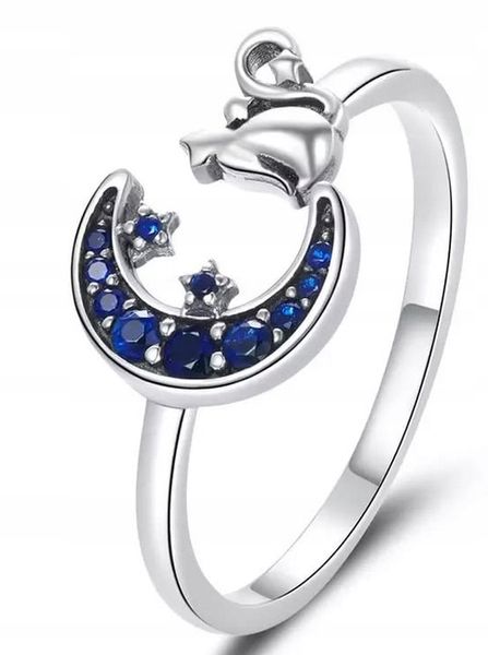 Pierścionek srebrny KSIĘŻYC I KOT regulowany s925 +pudełko zdjęcie 6