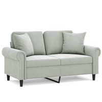 2-osobowa sofa z poduszkami, jasnoszara, 120 cm, aksamit