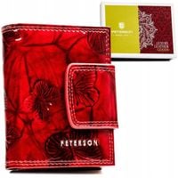 PETERSON portfel damski skórzany lakierowany z motylami P170 czerwony