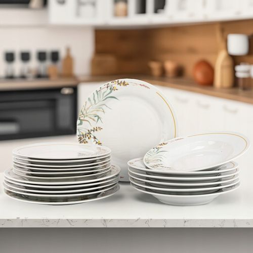 SERWIS OBIADOWY PORCELANOWY ZESTAW TALERZY BIAŁY NA 6 OSÓB WZÓR TRAWA na Arena.pl