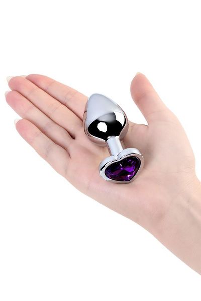 Silver Anal Plug With Purple Gem Heart-Shaped zdjęcie 6