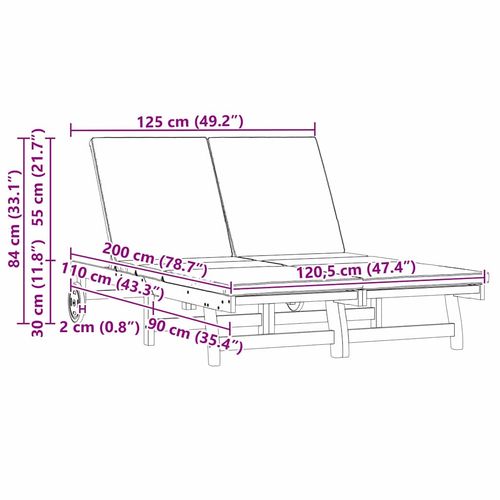 Leżak z poduszką Brązowy 125 x 200 x 84cm Lite drewno akacjowe na Arena.pl