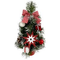Choinka sztuczna w doniczce z czerwonymi białymi ozdobami 30 cm