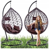 FOTEL OGRODOWY WISZĄCY KOKON DUŻY KOSZ VEGAS BRĄZOWY PODUSZKA BRĄZOWA