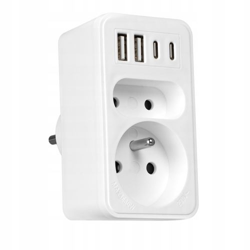 ROZGAŁĘŹNIK ELEKTRYCZNY 2 GNIAZDA ZŁODZIEJKA ŁADOWARKA 2x USB-C 2xUSB VAYOX na Arena.pl
