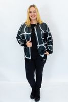 Czarno Popielaty Komplet Dresowy na Zamek z Dodatkiem Eko-skóry 44