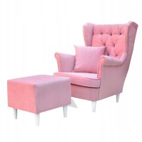 Fotel uszak Gaja z podnóżkiem skandynawski Family Meble pastelowy róż