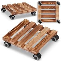 Podstawka drewniana kwadratowa pod doniczkę platforma na kółkach bejcowana