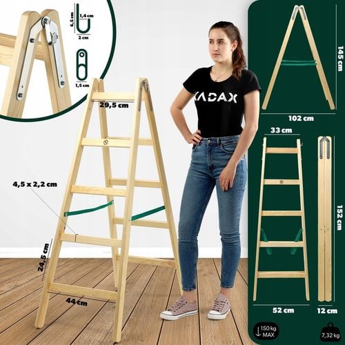 DRABINA DREWNIANA MALARSKA ROZSTAWNA 2x5 SZCZEBLI DWUSTRONNA 150kg na Arena.pl